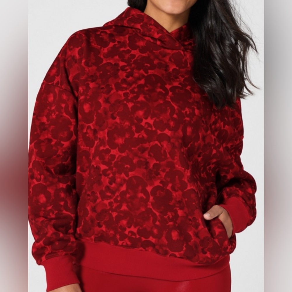 Fabletics Red Floral Print Hoodie Sweatshirt